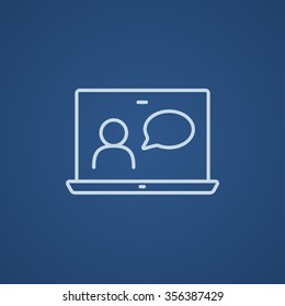 Video chat online line icon for web, mobile and infographics. Vector light blue icon isolated on blue background.