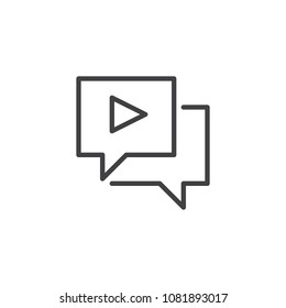 Video Chat outline icon. linear style sign for mobile concept and web design. chat bubble play video message simple line vector icon. Symbol, logo illustration. Pixel perfect vector graphics
