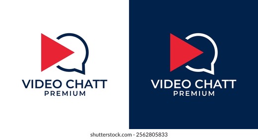 Video Chat with Play Icon Logo Design. Video Call Logo Template Vector. Play Video Chat with Camera Icon Logo. Vector Logo Template of Letter P, Play, Talk, Discussion, Live, Online, Chat, Video, TV.