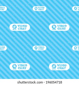 Video chat sign icon. Webcam video conversation symbol. Website webcam talk. Seamless diagonal lines texture. Blue grunge texture background. Vector