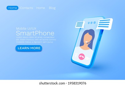 Video chat smartphone mobile screen, technology mobile display light. Vector illustration