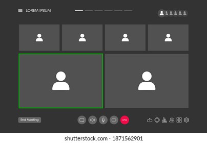 Video chat user interface, video calls window overlay. UI UX design. Vector illustration.
