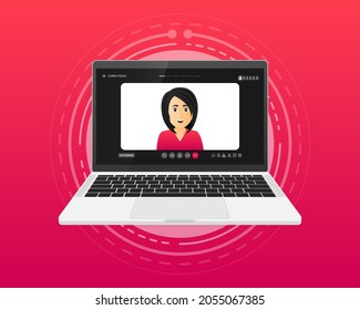 Video Chat User Interface, Video Calls Window Overlay On Screen Laptop. Stay And Work From Home. Video Conference Illustration. Vector Illustration.