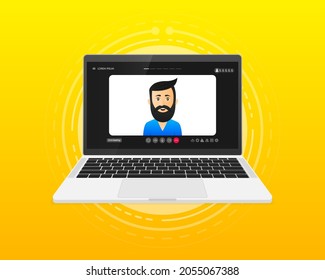 Video Chat User Interface, Video Calls Window Overlay On Screen Laptop. Stay And Work From Home. Video Conference Illustration. Vector Illustration.