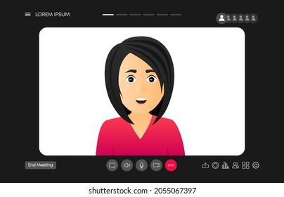 Video Chat User Interface, Video Calls Window Overlay. Stay And Work From Home. Video Conference Illustration. Vector Illustration.