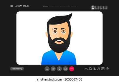 Video Chat User Interface, Video Calls Window Overlay. Stay And Work From Home. Video Conference Illustration. Vector Illustration.