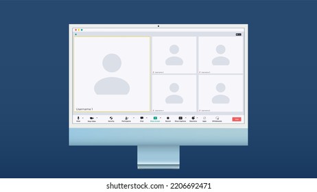 Video chat user interface, video calls window overlay. Vector illustration