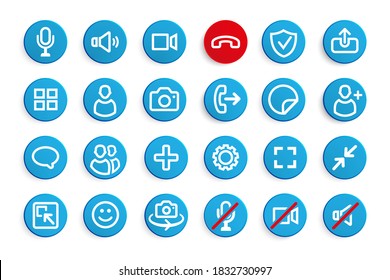 Video chat user interface icons set. Video conference. Communication. Vector illustration ofVideo chat user interface icons set. Video conference. Communication. Vector illustration of video call icon