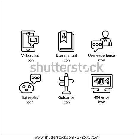Video chat, User manual, User experience, Bot replay, Guidance, 404 error, Help center, icon