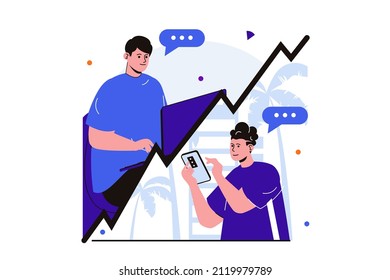 Video chatting modern flat concept for web banner design. Friends living in different countries communicate on Internet using messages and video calls. Vector illustration with isolated people scene