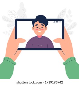 Video chatting online on tablet vector illustration