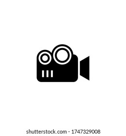 Video Cinema Camera Icon in black flat glyph, filled style isolated on white background