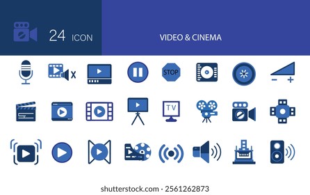 video and cinema icon set of 24