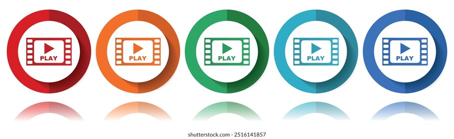 Video Iconos del vector del cine, conjunto plano del icono para el diseño del logotipo, diseño web y aplicaciones móviles, colección colorida del Botón del Web en EPS 10
