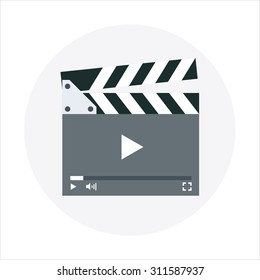 Video, clapper board flat style, colorful, vector icon for info graphics, websites, mobile and print media.