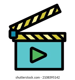 Video clapper icon. Outline video clapper vector icon color flat isolated