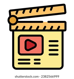 Vector de contorno de icono de cierre de vídeo. Video. Color de película de música