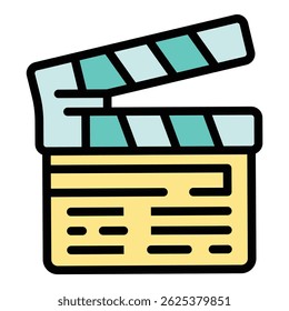 Video clapper icon. Outline Video clapper vector icon for web design isolated on white background color flat