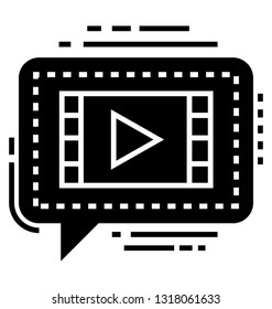 Video clip, glyph icon of a video message 