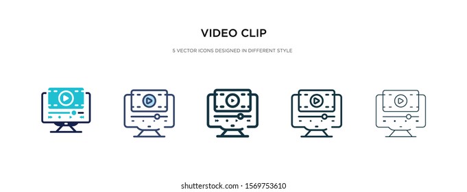 video clip icon in different style vector illustration. two colored and black video clip vector icons designed in filled, outline, line and stroke style can be used for web, mobile, ui