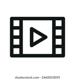 Video clip isolated icon, play film linear icon, movie player outline vector icon with editable stroke