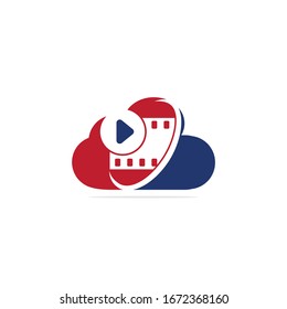 Plantilla de diseño del logotipo de nube de vídeo. Vector del logotipo de la nube de cinta de cine.