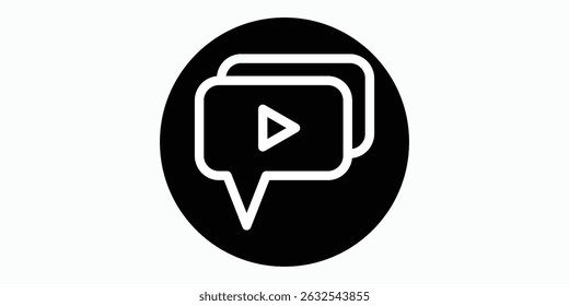 Video comment icon in black round style. Vector icon pixel perfect