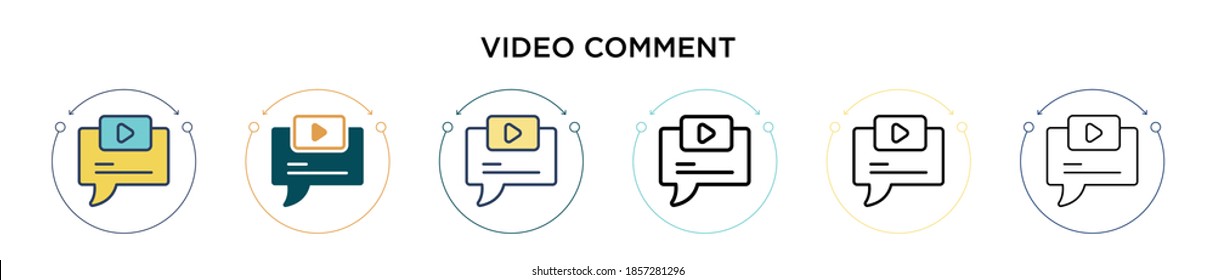 Video comment icon in filled, thin line, outline and stroke style. Vector illustration of two colored and black video comment vector icons designs can be used for mobile, ui, web