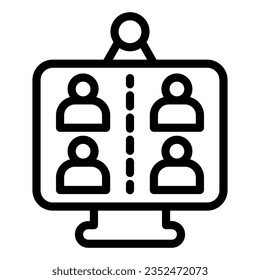 Video communication with group of people line icon, social distancing concept, Video conference sign on white background, Computer screen online meeting in outline style. Vector.