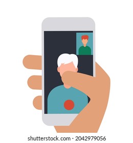 Video communication phone call talk to a friend friends talk to a friend online meeting video call modern vector illustration
