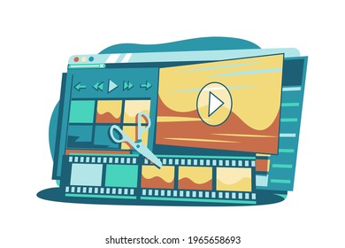 Video compositing interface program vector illustration. Computer application for creating and correcting video material flat style. Creativity concept. Isolated on white background