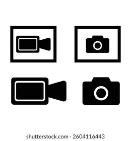 Video concept icon collection. Video camera, multimedia sign outlined and flat set vector illustration.