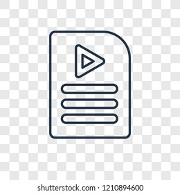 Video concept vector linear icon isolated on transparent background, Video concept transparency concept in outline style