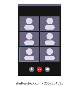 Video conference app interface on smartphone screen with mute and camera buttons