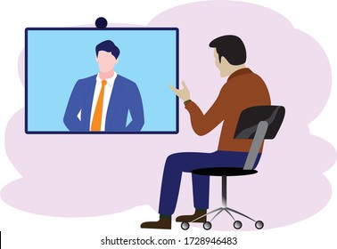 Videokonferenz zur Vermeidung des Virus. Leute auf dem Bildschirm, die mit Kollegen mitmachen. Videokonferenzen und Online-Tagungs-Arbeitsfläche