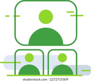 Video conference business people icon with green outline style. video, conference, chat, internet, webinar, communication, computer. Vector Illustration