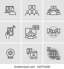 Video conference call communication vector icons 
