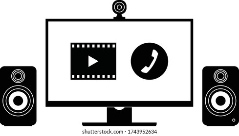 Video conference call equipment. Silhouette vector