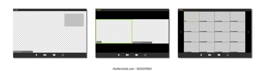 Videokonferenz Call Interface Vektor Template. Bildschirm des Online-Kommunikationsrechners nach oben. Fernunterricht, Job, Schulung, Webinar. weißer Hintergrund