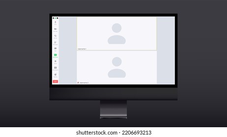 video conference call interface vector template. online communication computer program screen mock up. remote quarantine learning, job, training, webinar. white background. Vector illustration