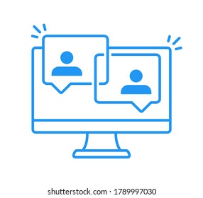 Video Conference Call on PC Icon Line Style. People Chat or Talk on Internet via Teleconference Software. Suitable for Online School Class, Work from Home WFH, Webinars & Student Group Infographic