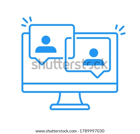 Video Conference Call on PC Icon Line Style. People Chat or Talk on Internet via Teleconference Software. Suitable for Online School Class, Work from Home WFH, Webinars & Student Group Infographic