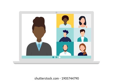 Llamada de videoconferencia, gestión remota de proyectos, cuarentena, chat con amigos. Ilustración vectorial en un estilo moderno.
