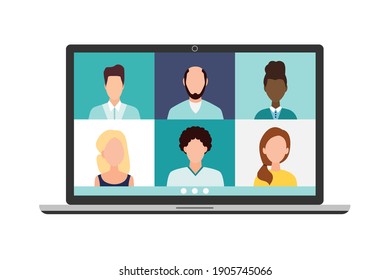 Video conference call, remote project management, quarantine, chat with friends. Vector illustration in a modern style.