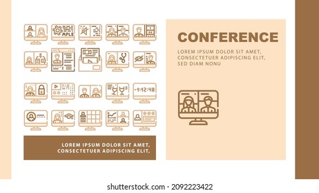 Video Conference Communication Landing Web Page Header Banner Template Vector Business Video Conference And Consultation With Doctor, Presentation And Remote Education Illustration