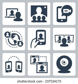 Video Conference And Communication Related Vector Icon Set