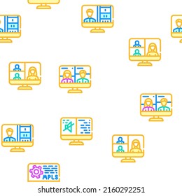 Video Conference Communication Vector Seamless Pattern Color Line Illustration