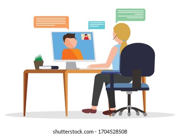 Video conference concept. Distant work or study vector illustration