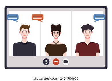 Video conference concept. People avatars on computer screen. Vector illustration