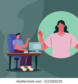 video conference of couple characters